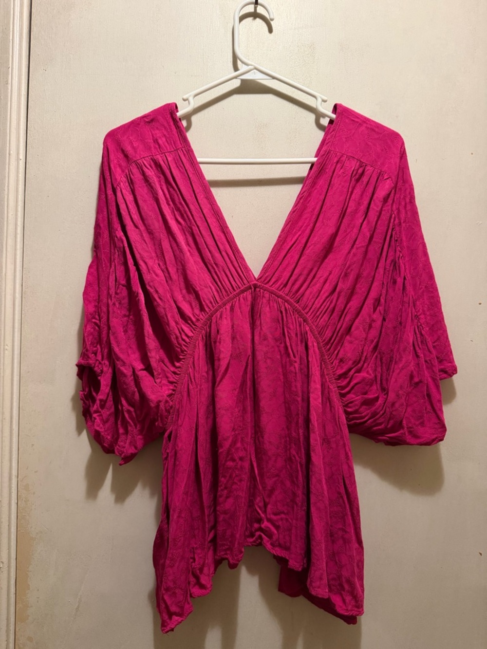 Women's Deep Plunge Flowing Blouson Top - Fuchsia Pink